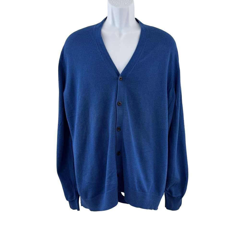 Ben Sherman Sweater Mens 2XL Blue Cotton V Neck Button Cardigan Knit Lightweight